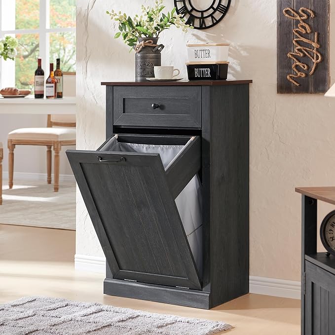 Tilt Out Laundry Hamper Cabinet, 10 Gallon Farmhouse Trash Can Cabinet - Image 6