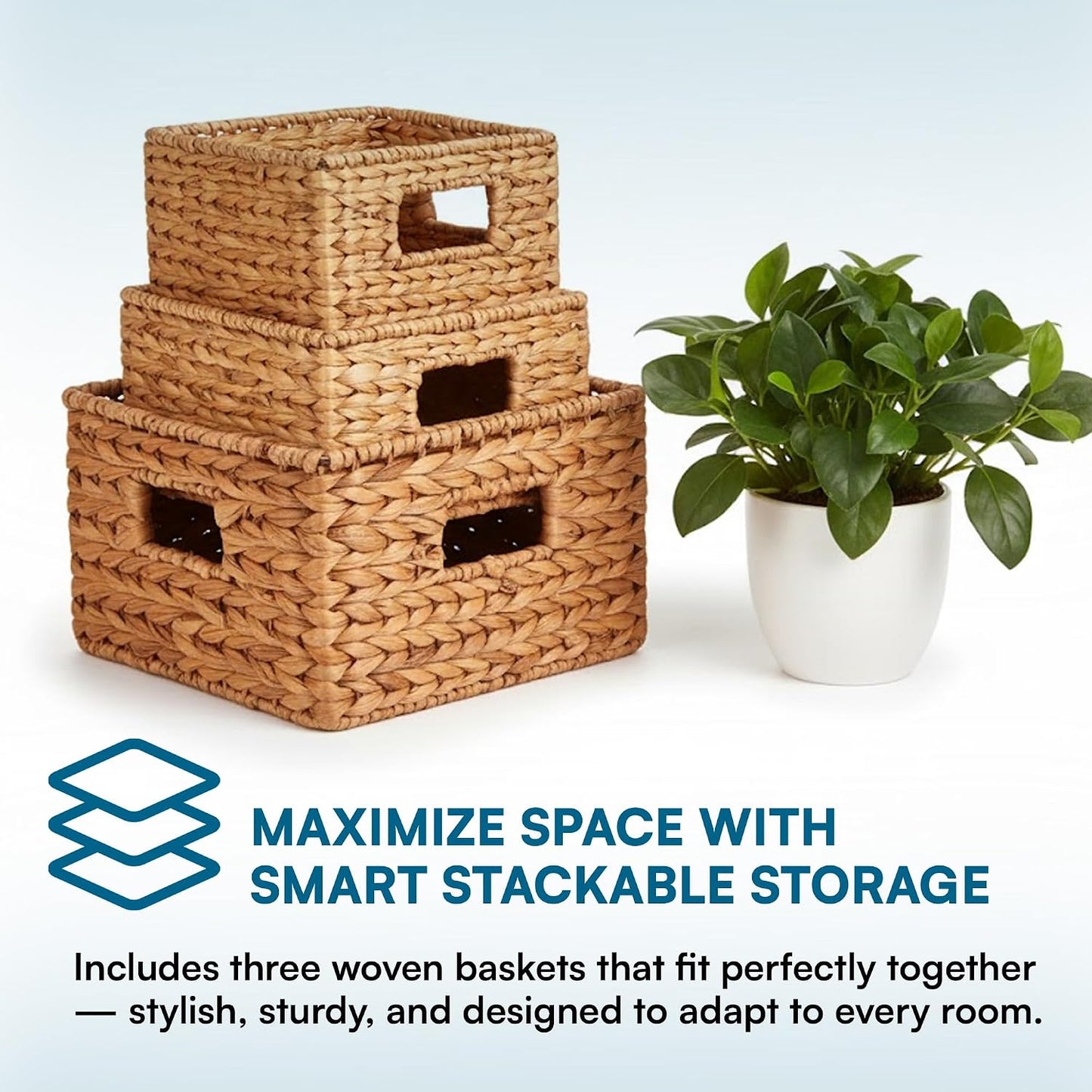 Honey-Can-Do Banana Leaf Storage Baskets, Water Hyacinth Woven Basket, Decorative Baskets-Shelves, Basket-Gifts, Closet, Pantry & Home Organization, Set of 3, Multi-Size, 9" Lx9" Wx6" H (Pack of 3)
