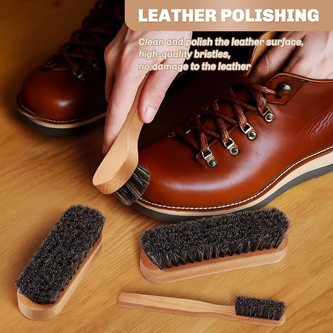 4 Pcs Horsehair Shine Shoes Brush Kit Polish Dauber Applicators Cleaning - Image 3