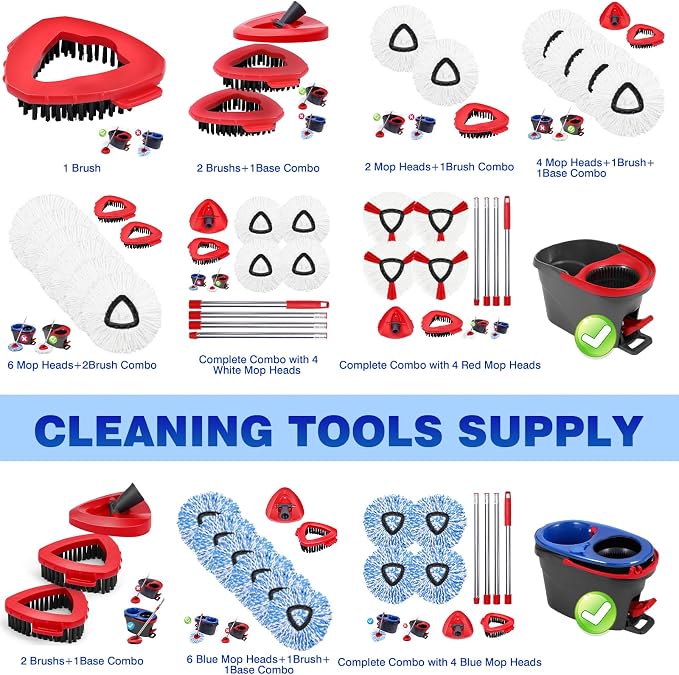 Mop Replacement Heads 6 Pcs & 1 Scrub Brush & 1 Base Combo, Spin Mop - Image 7