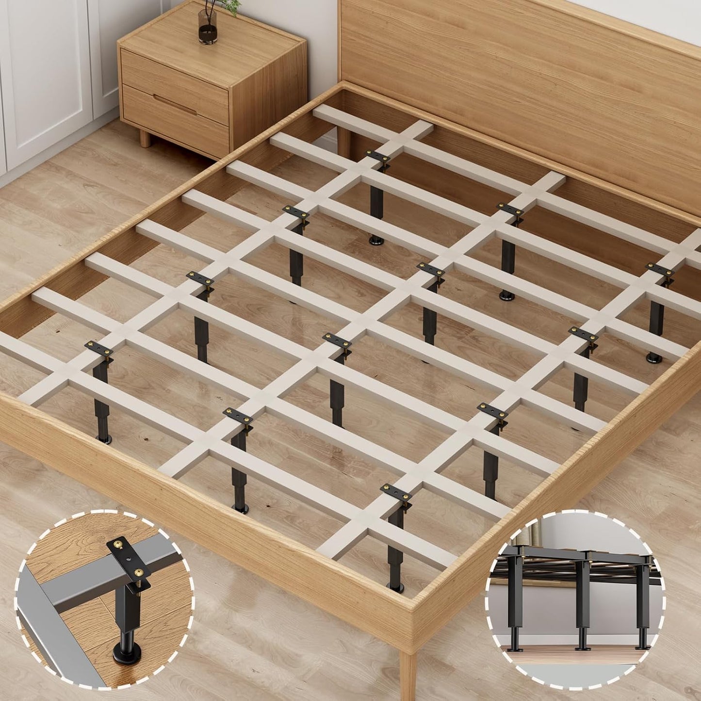 4PCS Adjustable Height Bed Support Legs, 7.3-12 In, Metal Heavy Bed Risers with Non-Slip Rubber Base, Replacement Furniture Feet for King Queen Frame Slats, Sofa, Couch, Cabinet, Dresser, Table