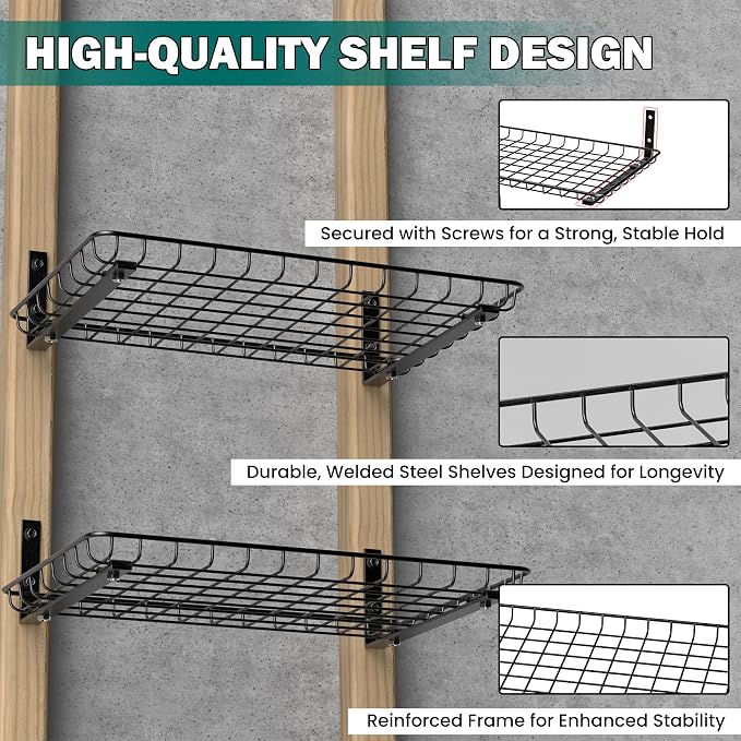 EVERHANGER Garage Wall Shelves 12x18 Inch, Wall Mounted Storage Shelf, Metal - Image 5