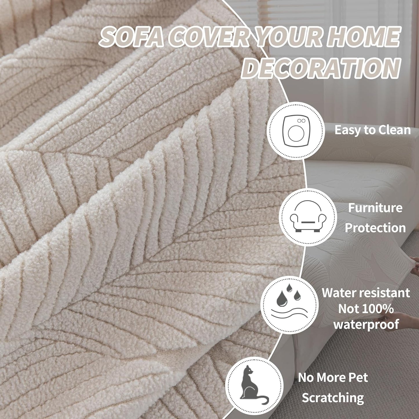 QIANMEW Couch Covers for Sectional Sofa, Washable Stretch Soft Sofa Cushion Covers L Shape Sofa Slipcovers Anti Slip Furniture Decor Protector for Pets (1PC Back Couch Cover,Ivory)