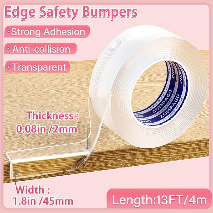 Clear Soft Corner Protectors for Furniture Strip, 1.8in x13FT, Sharp Edge & - Image 2