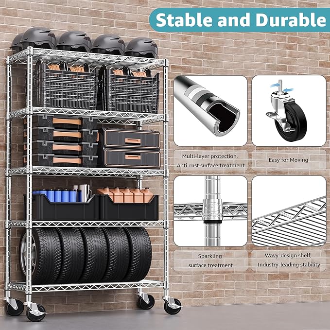 5-Shelf Storage Shelves, Wire Shelving Heavy Duty Metal Storage Shelving Unit - Image 5