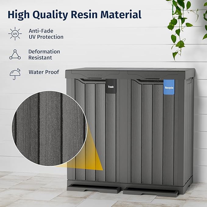 EAST OAK 62 Gallon Outdoor Trash Can | Waterproof Resin Garbage Can - Image 3