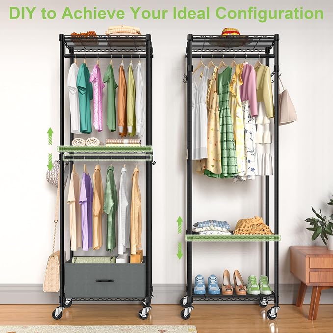 Clothes Rack with Drawers, Freestanding Rolling Garment Rack - Image 2
