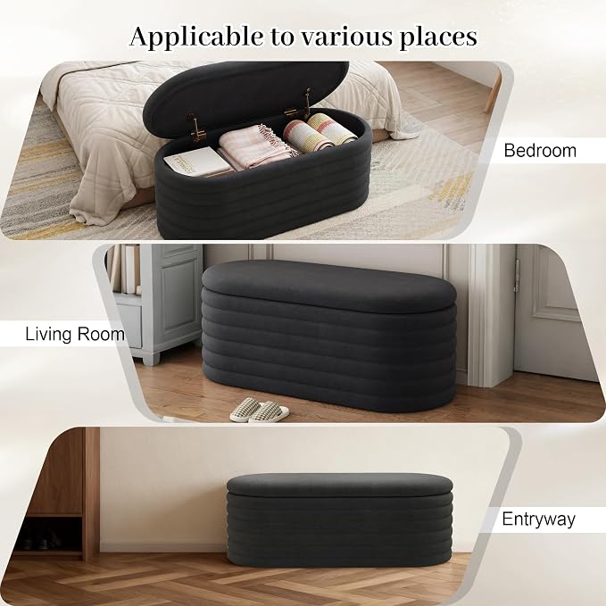 Storage Ottoman Bench, Upholstered Fabric Storages Benches End of Bed Stool - Image 8