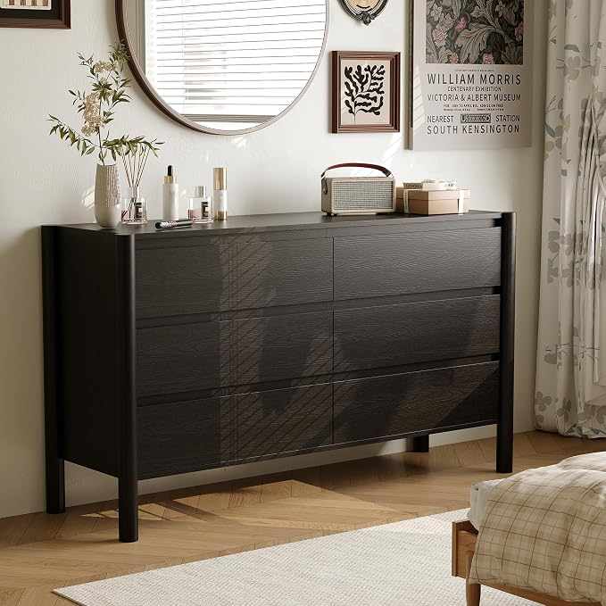 Dresser for Bedroom with 6 Drawers, Wooden TV Stand, Closet Clothes Organizer - Image 3