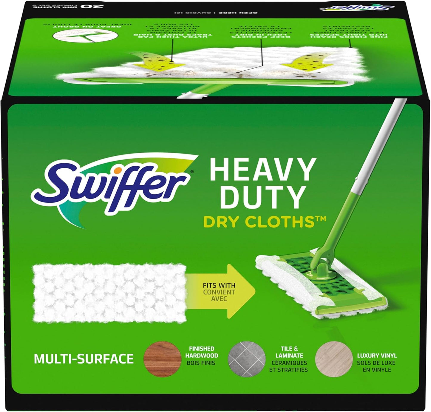 Swiffer Sweeper Heavy Duty Dry Multi-Surface Cloth Refills for Floor Sweeping and Cleaning, 20 count (2 Pack)