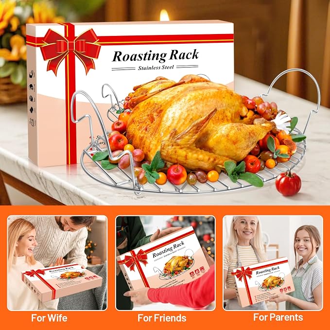 16.5inch Oval Roasting Rack for Oven, Gifts for Mom Men Wife, Stainless Steel - Image 3