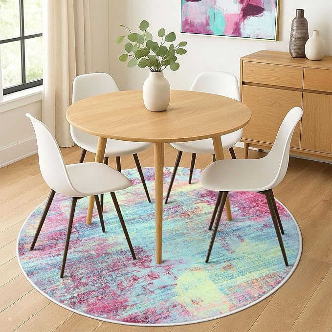 IOHOUZE Abstract Round Area Rug 6 Ft Washable Circle Rugs Large Round Rug Non - Image 2