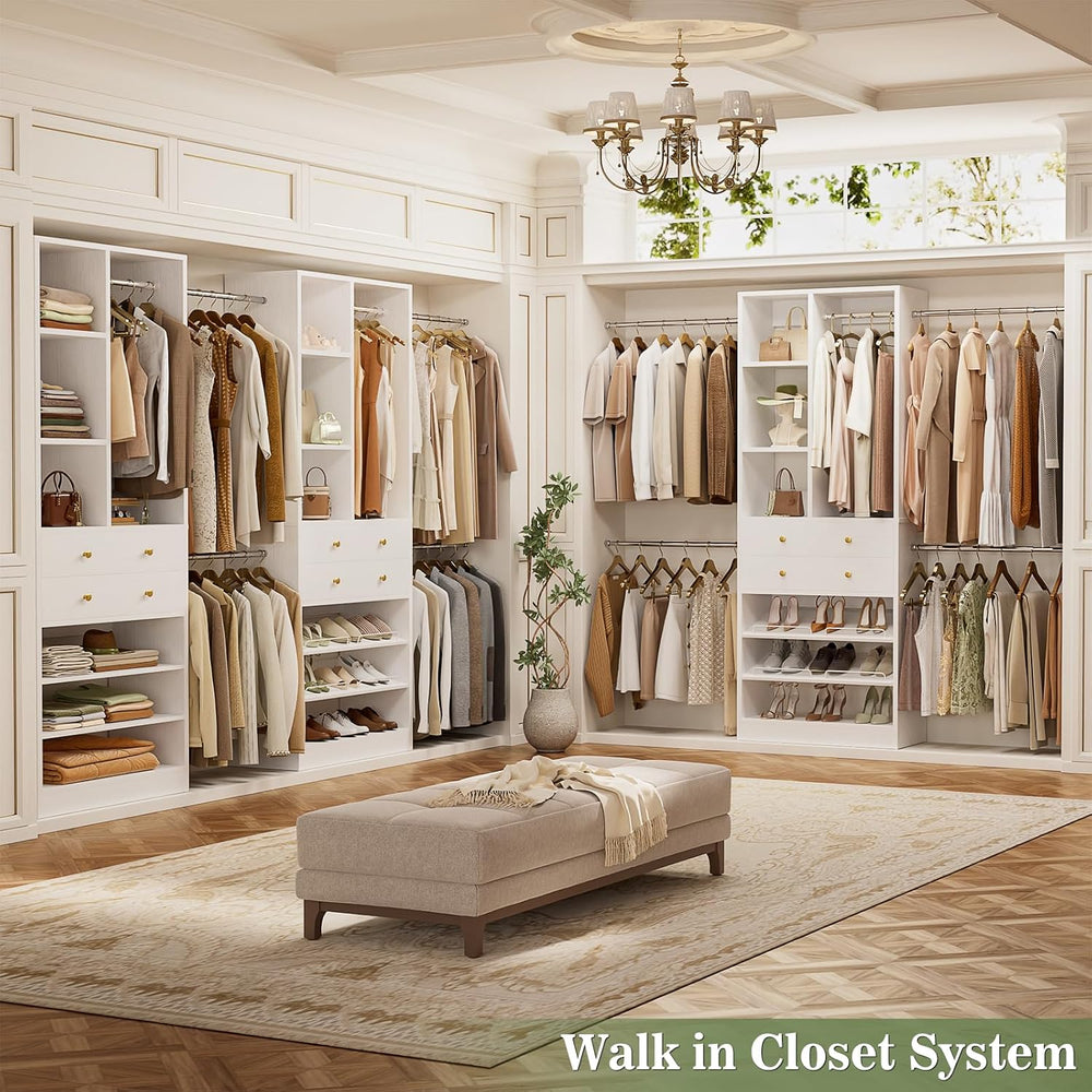 Besiost Closet System, 4.2–8.8 FT Closet Organizer with 2 Wooden Drawers and ...