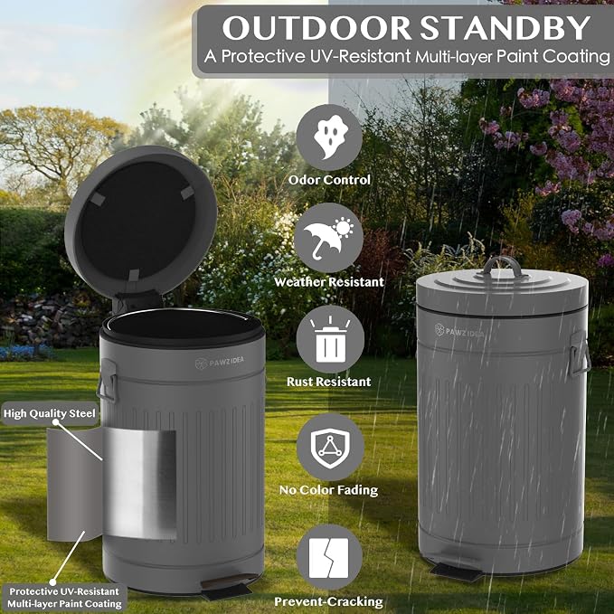 PAWZIDEA Dog Poop Trash Can Outside Odor Control, 3.1Gallon Large Pet Poop Can - Image 3