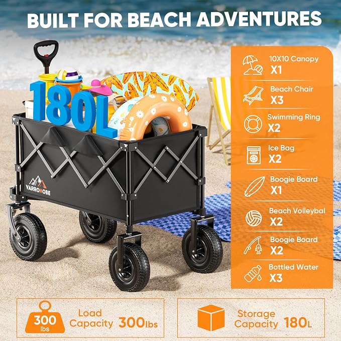 Big Rubber Wheels Beach Wagon Cart Foldable, 9x3 All-Terrain Wheels, Heavy Duty - Image 4