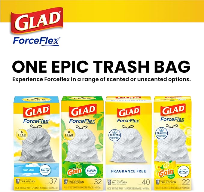 Glad ForceFlex Tall Kitchen Drawstring Trash Bags, 13 Gal, Fragrance Free - Image 9