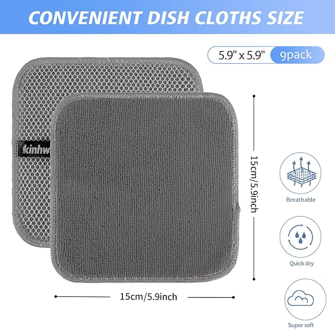 KinHwa Kitchen Washcloths for Dishes Absorbent Microfiber Dish Cloths Quick Dry - Image 8
