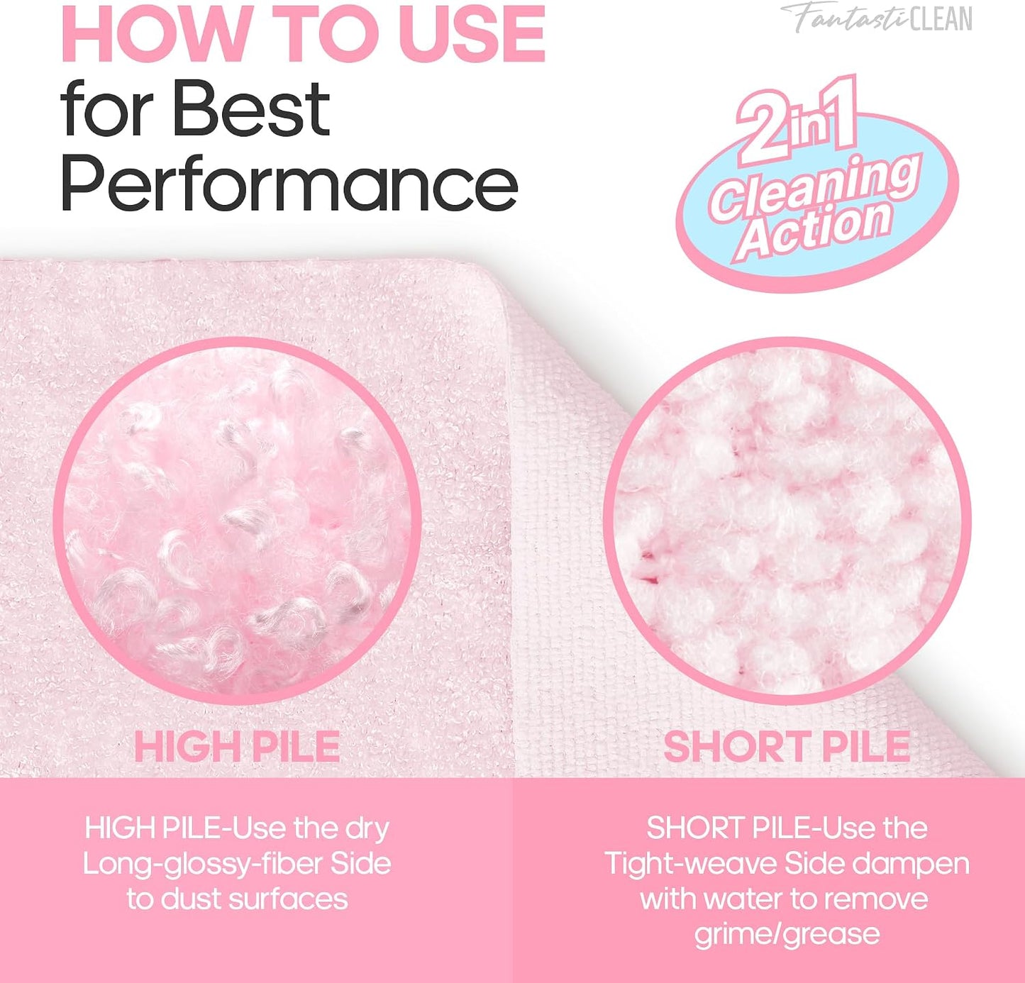 Fantasticlean Microfiber Cleaning Cloth Roll, 12''- 36 Sheets (Glossy Pink) | Ultra Absorbent, Lint-Free, Reusable Microfiber Towel Roll, Premium Dual-sided Detailing Towels, for All-Purpose Cleaning
