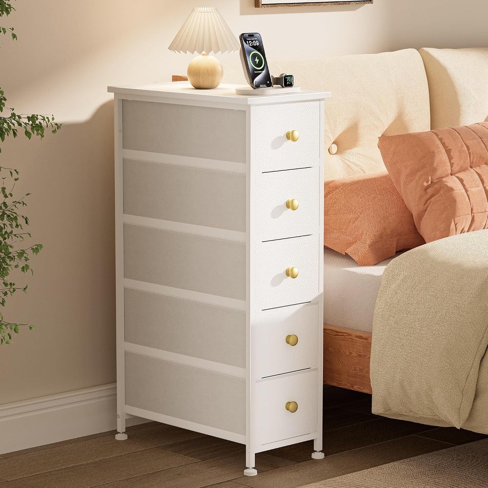 Narrow Dresser Storage Tower with 5 Drawers, Vertical Slim Dresser Chest of D...