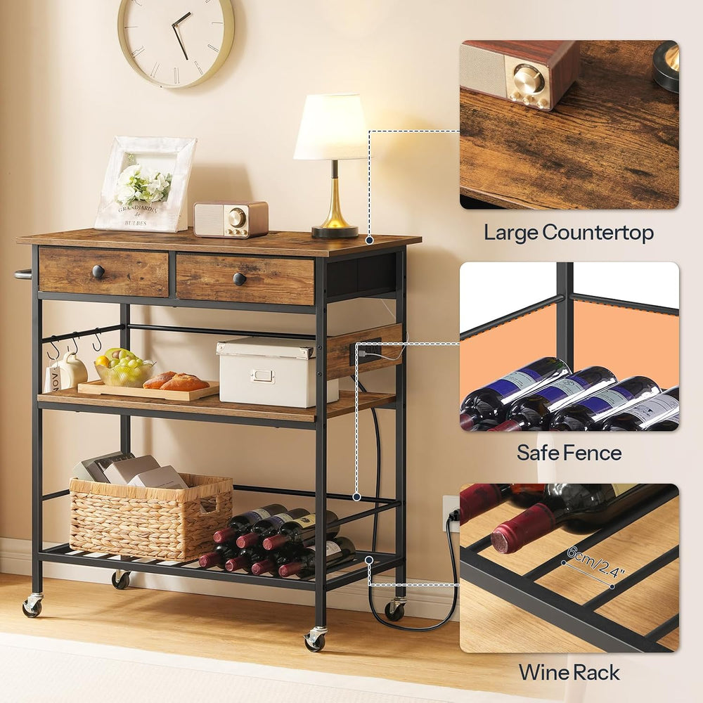 HOOBRO Kitchen Island with Storage, Rolling Island Cart for Kitchen with 2 Dr...