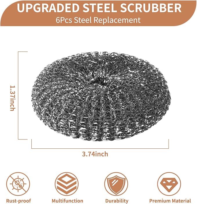 6PCS Steel Wool Scrubber Wire Sponge Set, Barbecue Grill Cleaning Scrubber Pads - Image 2