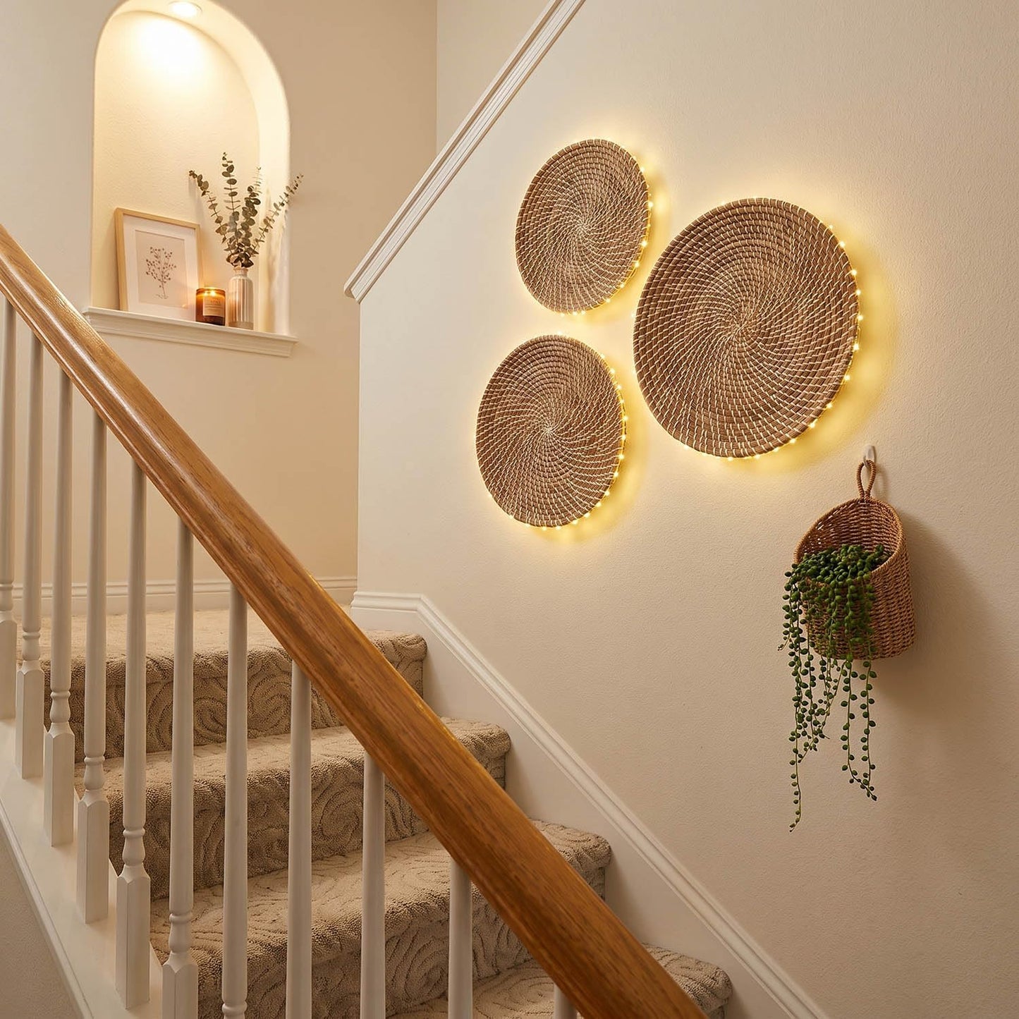 Laquedecraft Baskets Wall Decor Set of 3, Natural Handwoven Wicker | Easy to Hang, Create Your Own Gallery Wall, Perfect for Living Rooms, Bedrooms & Entryways
