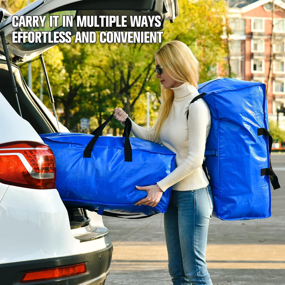 Heavy Duty Blue Moving Bags with Strong Zipper Handles Backpack Straps