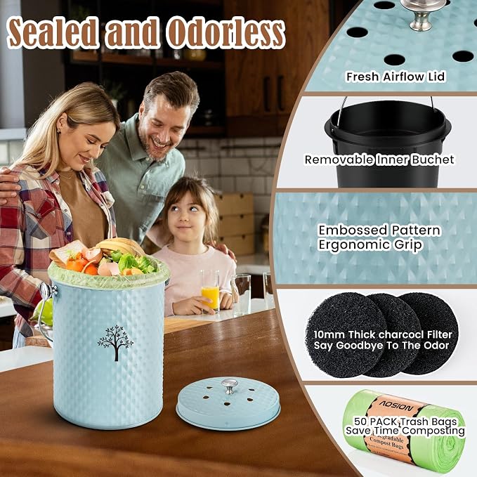 AOSION Countertop Compost Bin Kitchen, Odor Resistant Indoor Compost Bin - Image 3