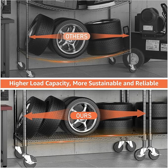 4 Tiers Storage Shelves Load 1400LBS, Metal Shelving Wire Metal Shelving Unit