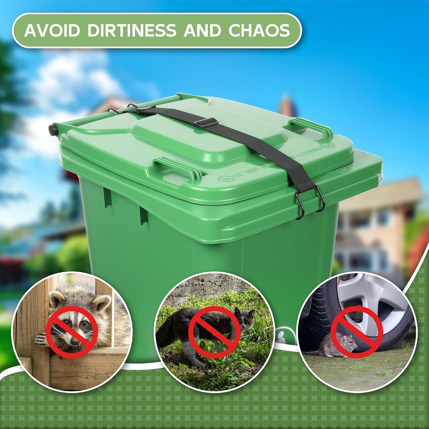 2PCS Trash Can Locks,Adjustable Animal-Proof & Windproof Garbage | Can Lid Lock, Universal Fit for 28-96 Gallon Outdoor Bins, Effectively Prevents Raccoons from Rummaging through Trash Cans