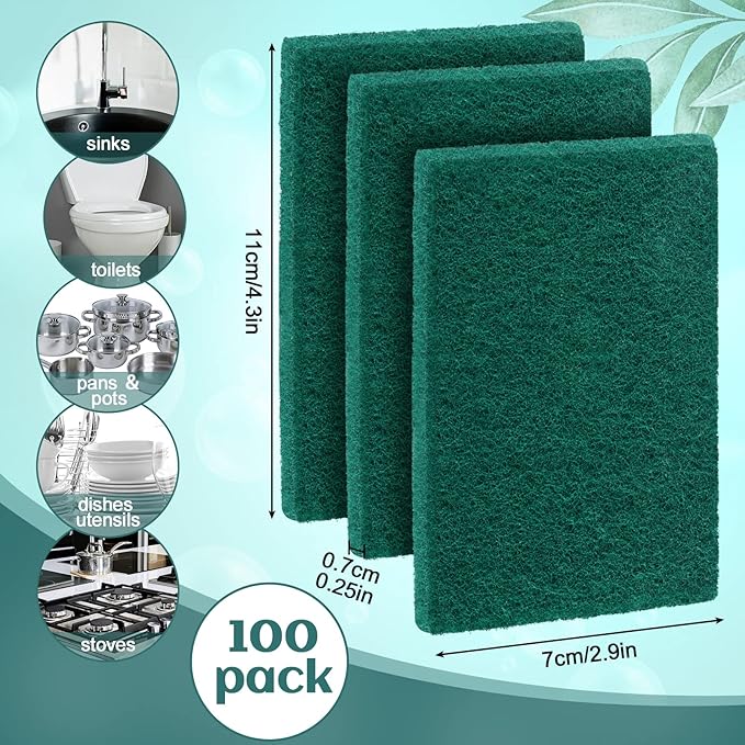 Hoolerry 100 Pcs Heavy Duty Scouring Pads Non Scratch Household Scrub Pads - Image 3