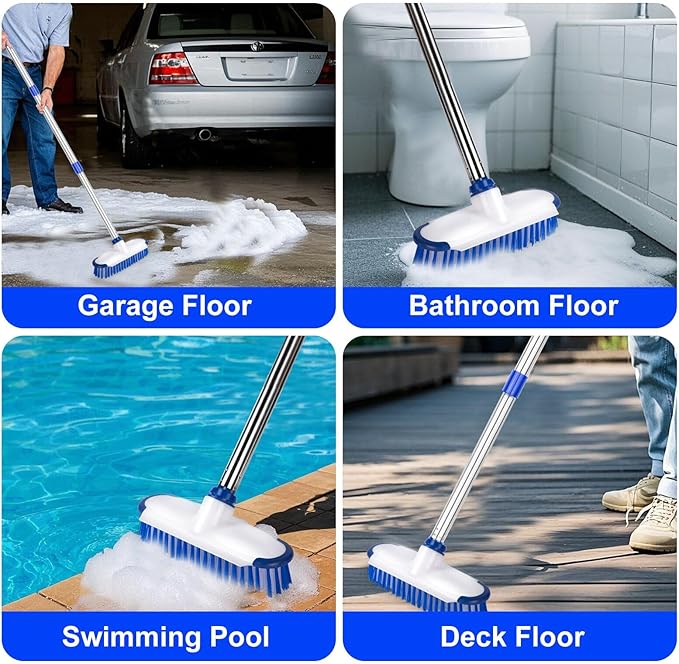 ITTAHO Floor Scrub Brush with Long Handle, 2 in 1 Deck Scrub Brush, Stiff - Image 6