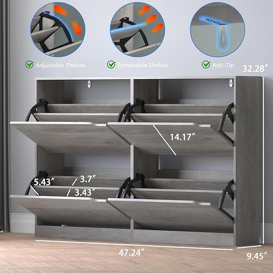 Shoe Cabinet with 4 Flip Drawers, Narrow Hidden Shoe Storage Cabinet, Slim - Image 2