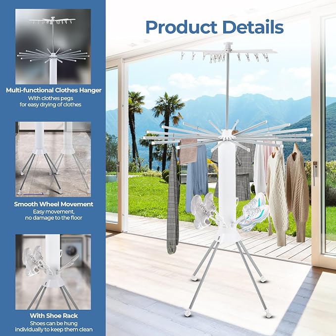 GCCSJ 3 Tier Portable Collapsible 4-Legged Clothes Drying Rack, Foldable - Image 3