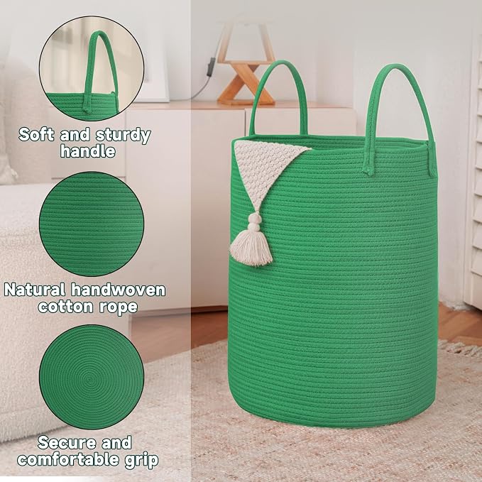 Large Woven Laundry Basket Hamper, 80L Cotton Rope Storage Bin - Image 6