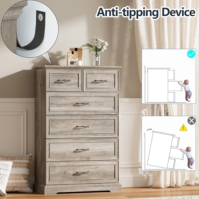 6 Drawer Dresser for Bedroom, Rustic Farmhouse Dresser - Image 6
