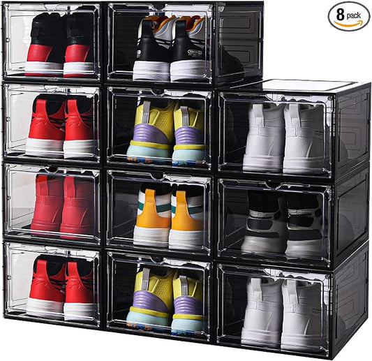 8 Pack Shoe Boxes Clear Plastic Stackable, Drop Front Shoe Storage Organizer by YukuiLLc