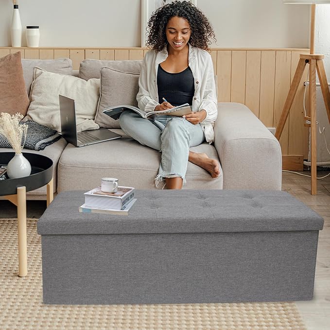GLAXYFUR 43.3 inches Folding Storage Ottoman Bench Storage Chest Footrest - Image 6