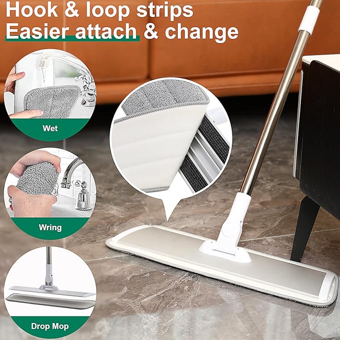 18" Professional Microfiber Mop Floor Cleaning System, Flat Mops - Image 2
