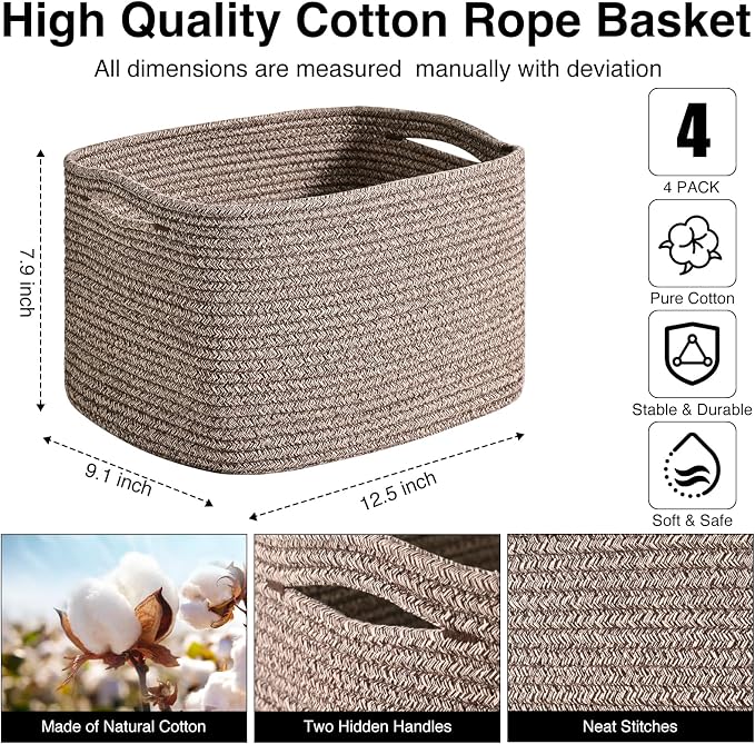 Storage Baskets for Shelves Organizing, Woven Cotton Rope Baskets for Storage - Image 3