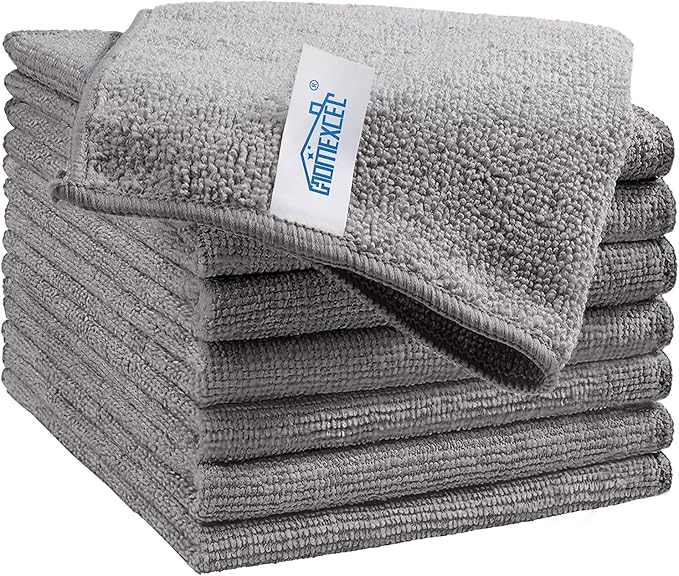 HOMEXCEL Grey Microfiber Cleaning Cloth, 8 Pack Cleaning Towels by HOMEXCEL