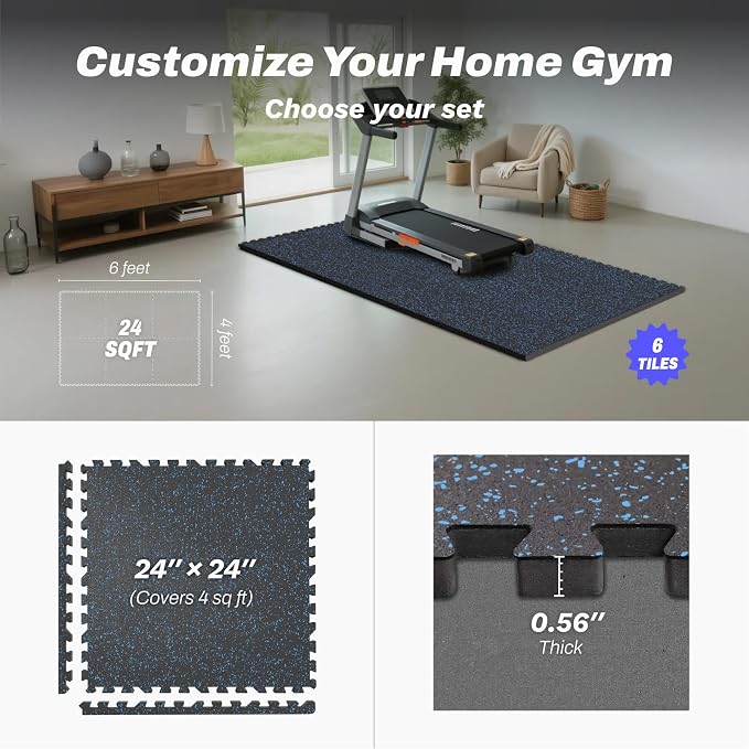 AIRHOP 0.56in Thick 24 Sq Ft Exercise Equipment Mats, 6 Tiles Upgraded Rubber - Image 4
