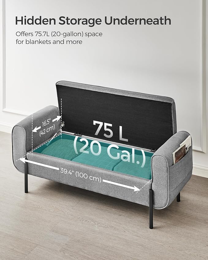 SONGMICS Storage Bench with Armrests, Ottoman - Image 6