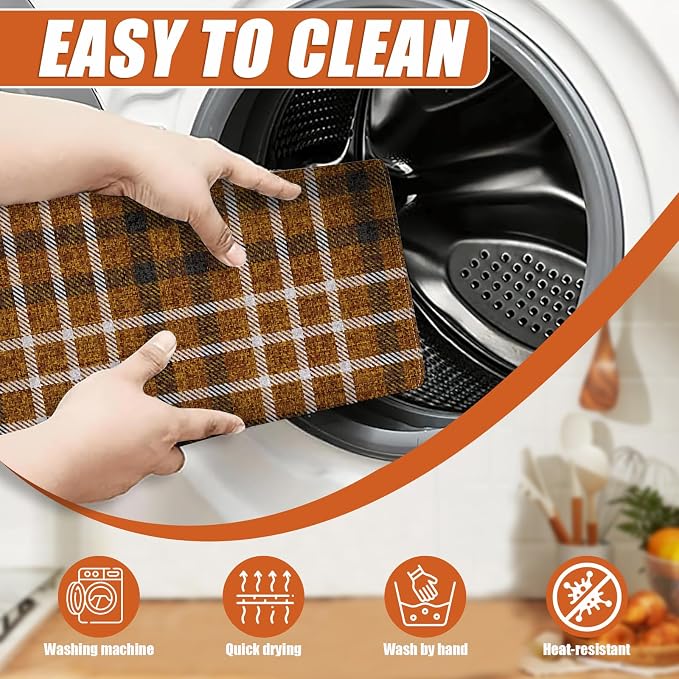 Brown Plaid Dish Drying Mat for Kitchen Counter Microfiber Absorbent Dish - Image 4