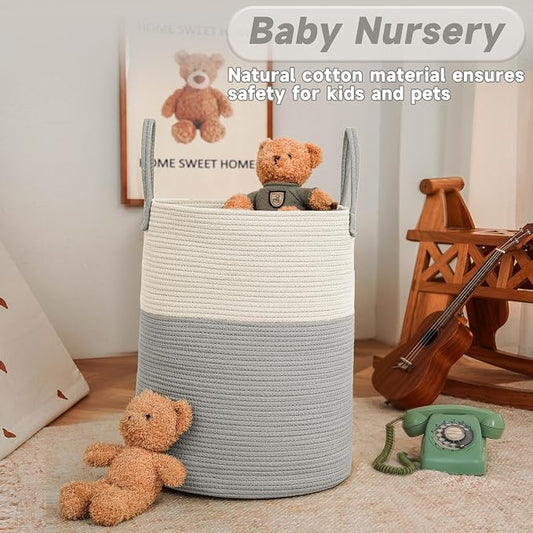 Large Woven Laundry Basket Hamper, 80L Cotton Rope Storage Bin - Image 2