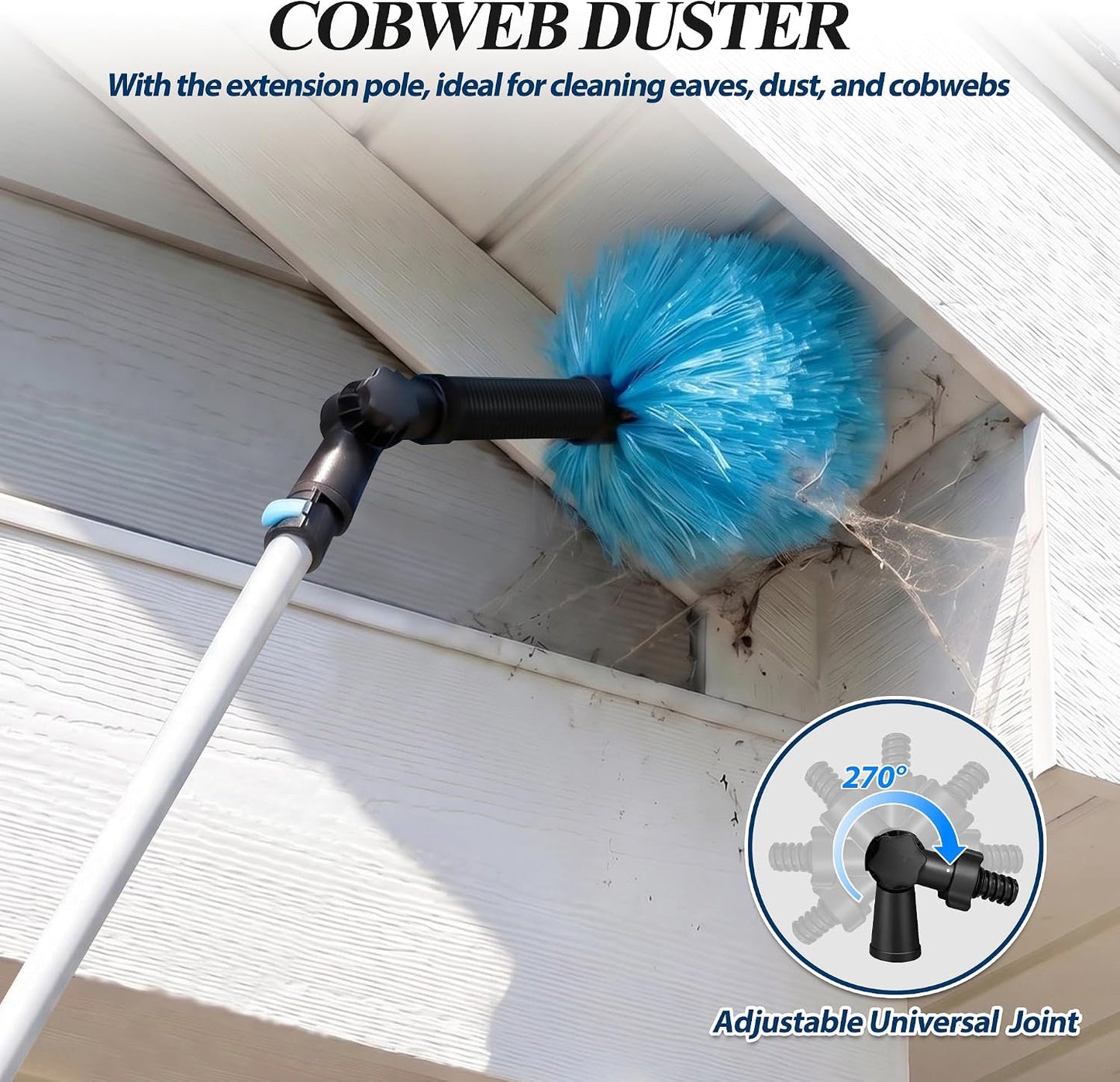 COVERONICS 20FT High Duster Cleaning Tools with 3-12FT Extension Poles - Reusable Fan Duster Cleaning Kits with Ceiling Fan Cleaner Duster, Window Squeegee, Microfiber Feather Duster & Cobweb Duster