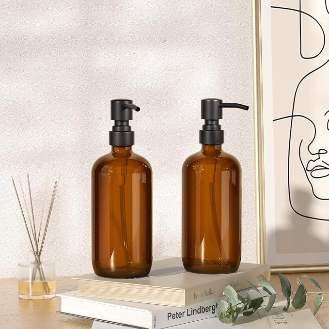AmazerBath Amber Glass Soap Dispenser, 2 Pack Soap Dispenser Set - Image 8