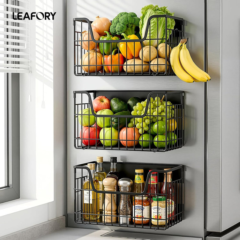 3 Pack Magnetic Fridge Shelves, Metal Fruit & Vegetable Basket Organizer