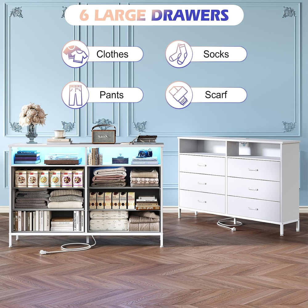 White Dresser for Bedroom 6 Drawer Dresser Fabric Vertical Storage Tower