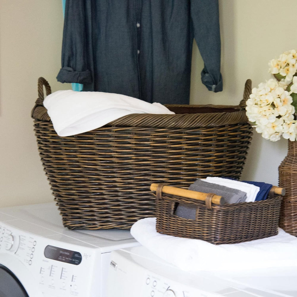The Basket Lady Oval Wicker Laundry Basket, Walnut Brown